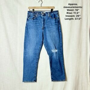 Levi's Wedgie Straight Crop Jeans Womens High Rise Button Fly Distressed 32x26